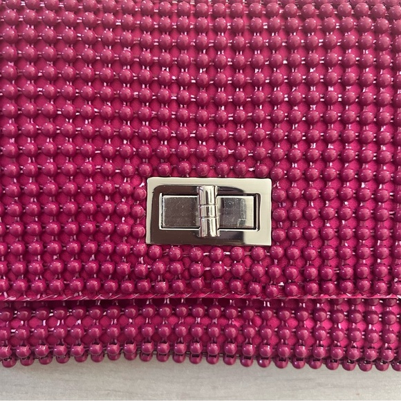 NWT BCBGMaxAzria Pink Beaded Silver Chain Strap Clutch Handbag - Picture 3 of 8